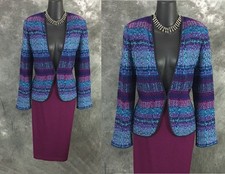 BEAUTIFUL St John knit blue purple multi jacket skirt suit size 8 10