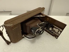 * 1931 Agfa Ansco No.1 Readyset Royal Folding Camera Ostrich Grain Leather Beige