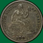 1891 Seated Liberty Dime Almost Uncirculated AU Coin, Scratch #38859