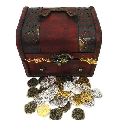 Seven Seas Pirates Toy - Golden & Silver Coins with Treasure Chest - Lot of 100