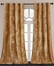 Lux Caramel Gold Crushed Velvet Curtains, 2 Panel Set, Room Darkening Distres...