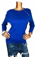 Chaps by Ralph Lauren L Top Stretch Blue Shirt C Logo Buttons Blouse 3/4 Slvs