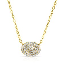 10K Yellow Gold Oval Solitaire Diamond Cluster Necklace with 18  Cable Chain