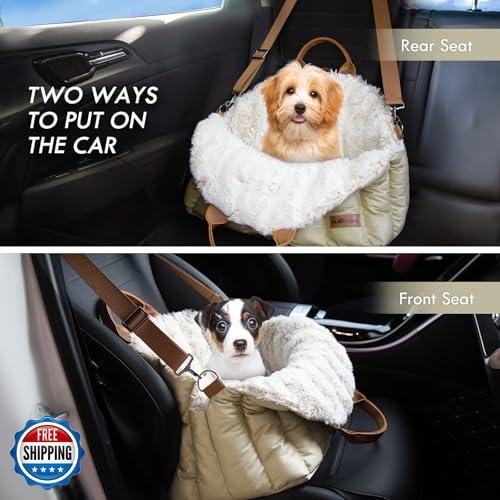 ClevaHome Small Dog Car Seat and Travel Carrier and Pet Bed, Soft Fleece Inte