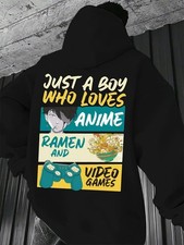 Men'S Anime  Gaming Graphic Hooded Sweatshirt - Japanese Manga Print with Ramen