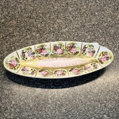 Antique Royal Vienna Oval Dish Hand Painted Fleur De Lis Courting Couple Marked