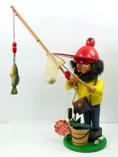 Signed Steinbach Volkskunst Fisherman Incense Smoker Angler