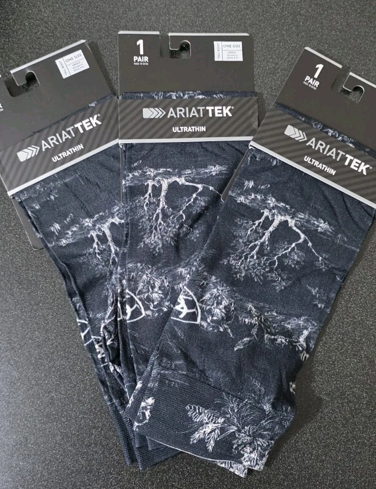 Новый 3 пары Ariat Tek женщины ультратонкий высокий загрузки черный носки женщин Sz 5-9 зима - Изображение 2 из 4