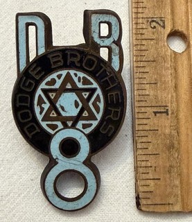 ANTIQUE DODGE BROTHERS DB V8 ENAMEL CAR AUTO BADGE EMBLEM PLATE VINTAGE OLD
