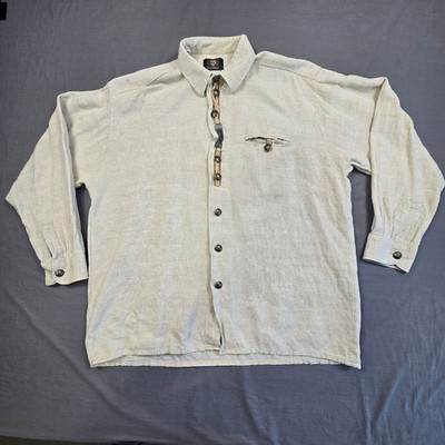 Trachten XL German Lederhosen Oktoberfest Shirt Beige Linen/Cotton Metal Buttons