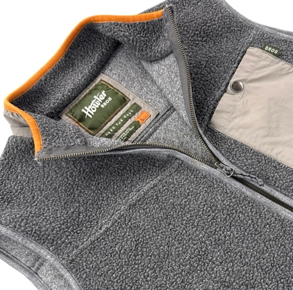 Howler Brothers Mens Chisos Fleece Vest Size L Gray Hiking Outdoors Full Zip