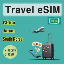 [eSIM] China / Korea / Japan Travel eSIM SIM Card, 10-30 Days, 5-30GB, QR Code
