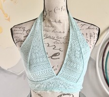 XHILARATION Women's Size M Lace Turquoise Blue Halter Neck Bralette NWT