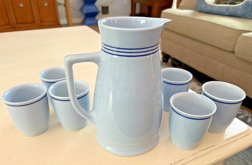 Blue Pitcher & 6 Goblets Lilien Porzellan Austria Signed VTG - Picture 2 of 8