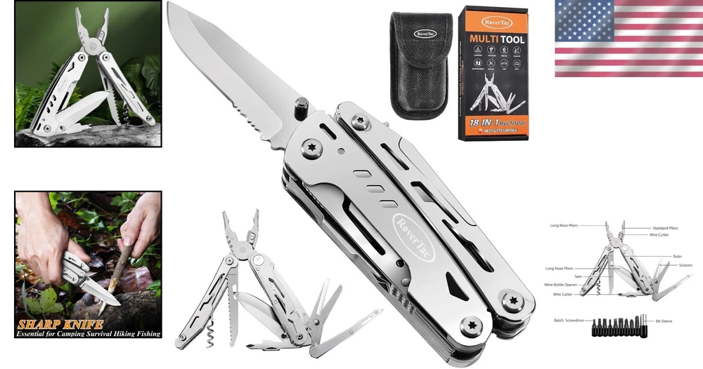 Multi Tool Folding Knife - Heavy Duty 18-in-1 Pliers & Accessories for Men