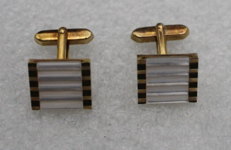 Cufflinks Vintage Homme En Ton Or Avec Insert Bleu – 3/4" – État Très Correct