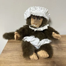 Hosung Baby Monkey Chimp Plush Soft Toy Hand Puppet Squeak White Satin 14" RARE