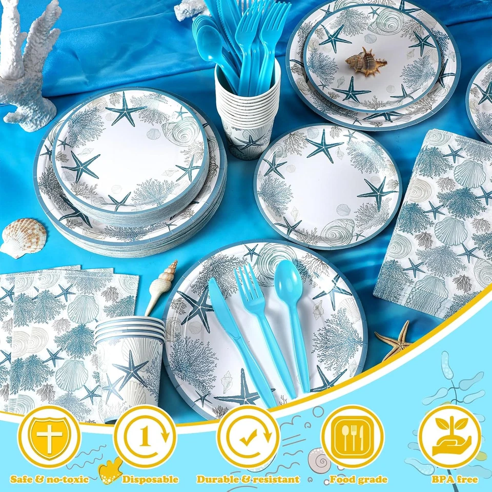 Juego de 400 platos y servilletas de verano vajilla de papel de verano desechable fiesta Foto 3 de 4