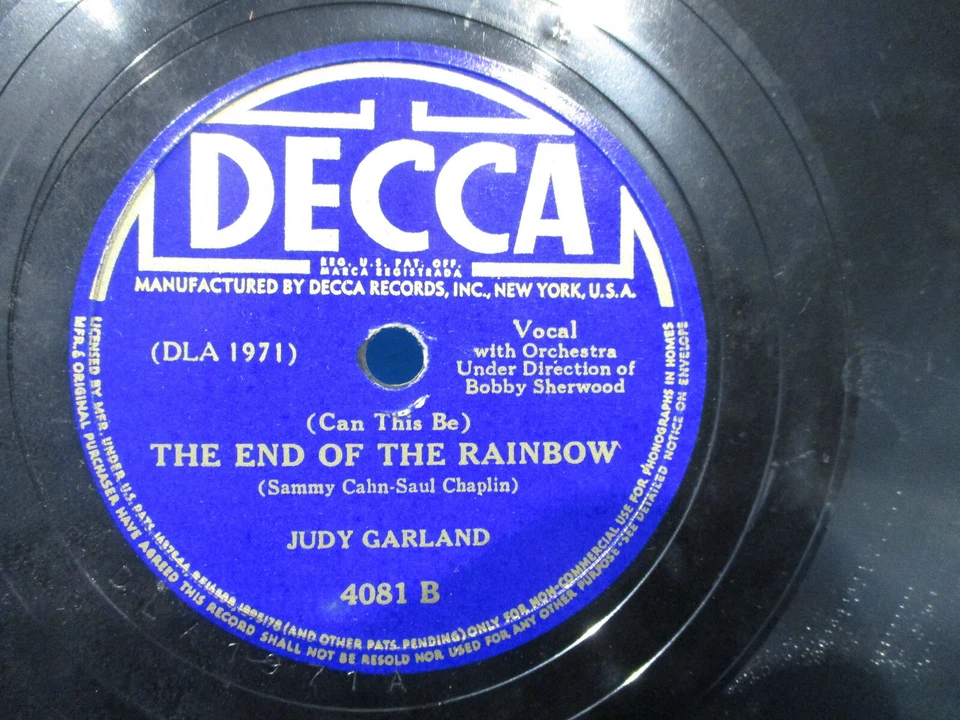 Judy Garland 'Blues in The Night/ End Of The Rainbow 78 - Image 2 of 3