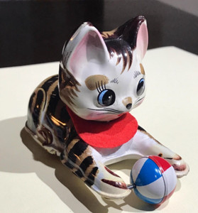 Nakayama N Japan PUZZLE CAT Tin Wind-Up Toy Animal Figure 
