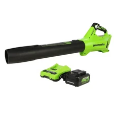 Greenworks 24V Cordless Axial Leaf Blower with 4Ah USB Battery and 2A Charger