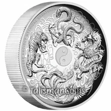 Tuvalu 2016 Ancient Chinese Mythical Creatures Dragon Tiger $1 1 Oz Silver Proof
