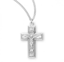 Sterling Silver Wide Crucifix Features 18in Long chain