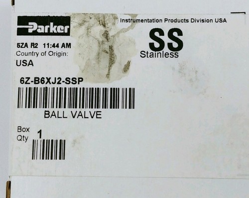 PARKER B-Series 6Z-B6XJ2-SSP Stainless Manual 3-Way Ball Valve 3/8", Made In USA - Picture 6 of 9