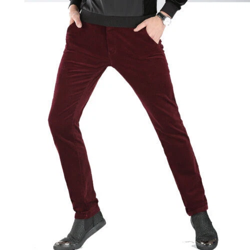 Men's Pants Corduroy Pants Trousers Slim Fit Casual Stretch Classic Black Brown@ - Picture 20 of 26