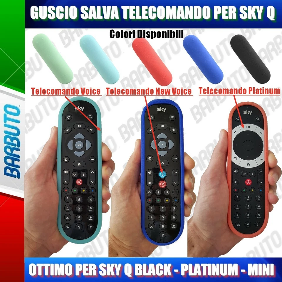 AFTERMARKET GUSCIO SALVA TELECOMANDO IN SILICONE ATOSSICO PER SKY Q BLACK - PLATINUM - MINI
