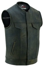 Leather Men's Distressed Brown Dual Closure Motorcycle Leather Vest