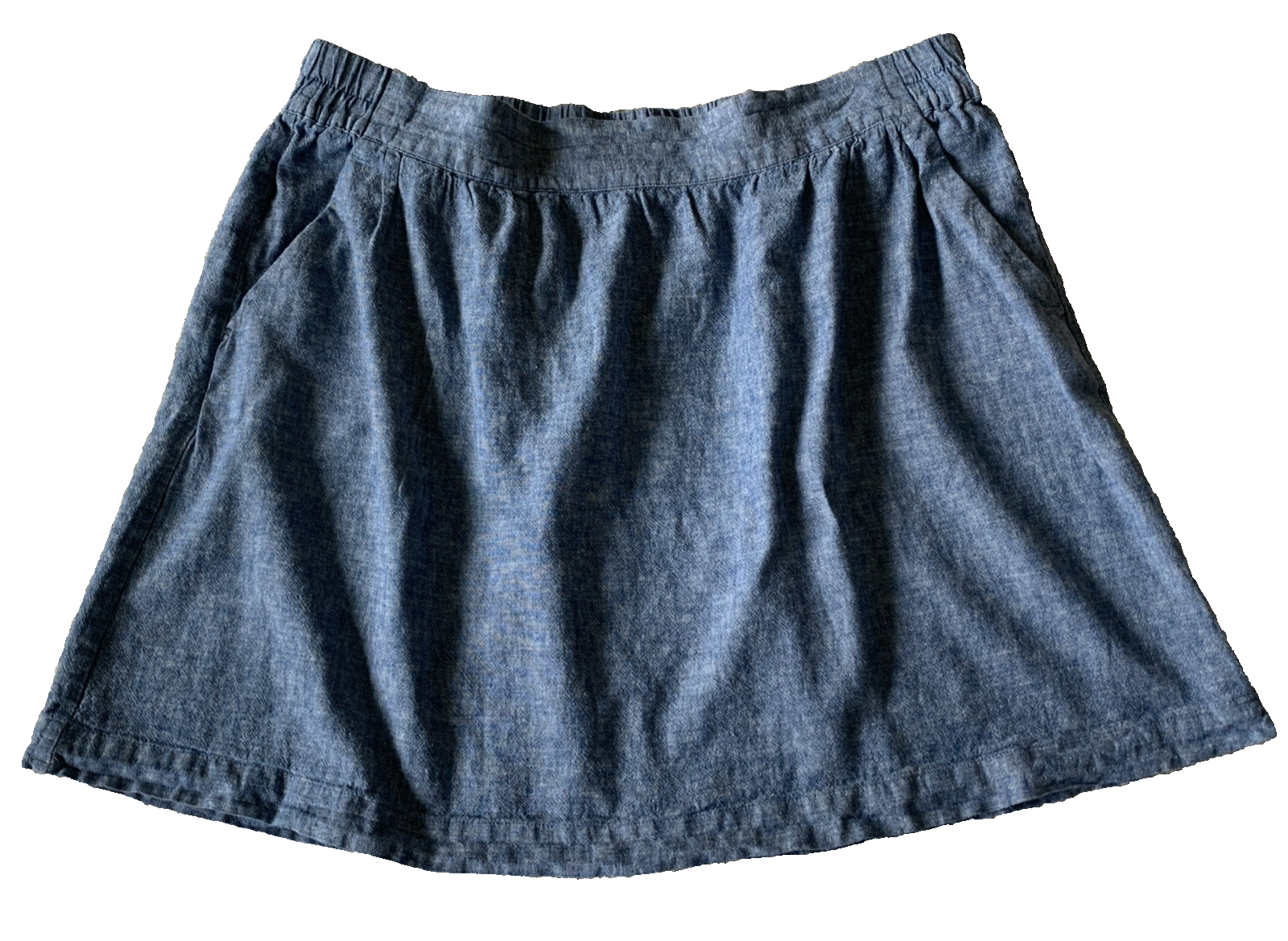 Skirt Mini Chambray Blue LOFT Size L Linen Blend Pockets Cool easy to wear-image