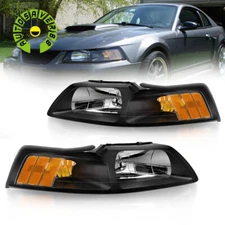 Black Housing Headlights For 1999-2004 Ford Mustang Amber Corner Lamps Headlamps