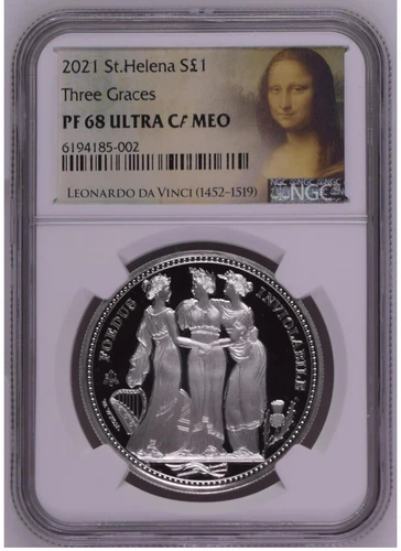 NGC PF68 2021 UK 1oz ST.Helena Great Engravers The Three Graces Silver coin