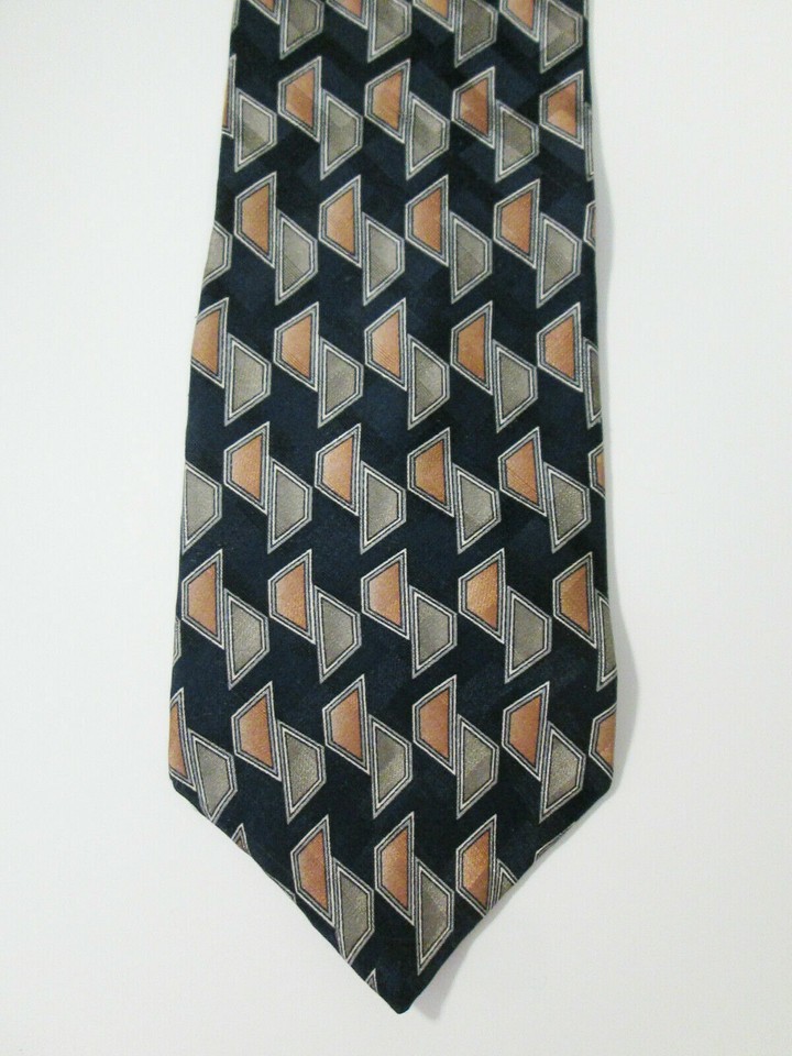 Men's ALBERT NIPON Black and Metal Tone Tie Geometric Pattern Shiny ...