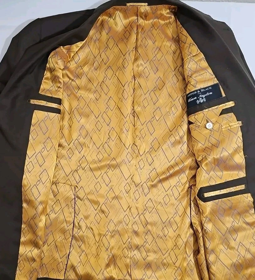 Abrigo deportivo de lana de tiburón Astor & negro a medida traje chaqueta marrón pecho para hombre talla 46 Foto 2 de 4