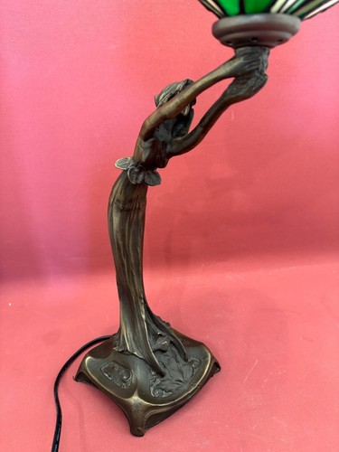 außergewöhnlich schöne Jugendstil Tischleuchte Bronze patiniert Figurenlampe - Bild 7 von 18