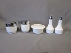 5 pcs Vintage GEMCO Opal White Serving Table Set Butter Sugar Oil Vinegar Pyrex