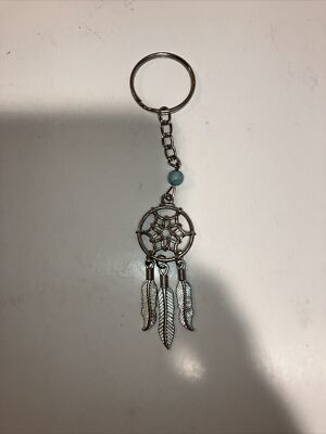 Three Feathers Dream Catcher Keychain 4.25''