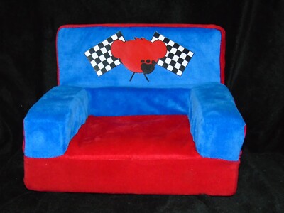 Seltener BUILD A BEAR rot und blau Rennbahn ausklappbarer Sessel Bett klappbar