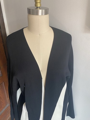 MS MIN Cardigan Long Open Wide Sleeves Black White Size S/M Viscose Luxury Heavy - Picture 2 of 10