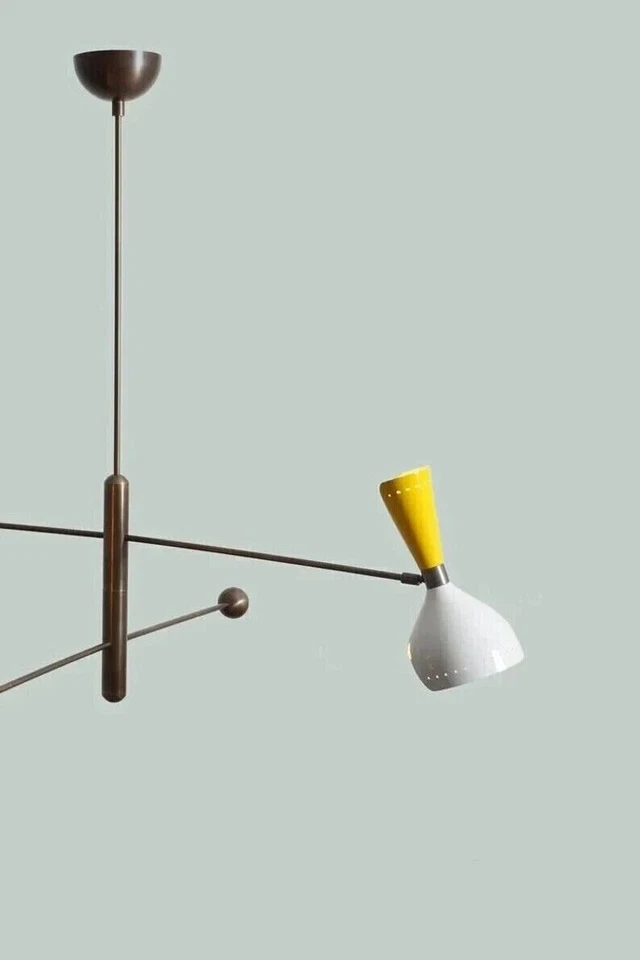 2 Arms Style Century Arms Mid Stilnovo Chandelier White & Yellow Celling Chandli - Image 3 of 3