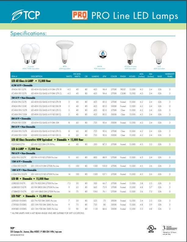 15W A19 27K Warm White Dimming LED Light Bulb Equal 100W NEW TCP L100A19D15V27K - Image 3 of 3