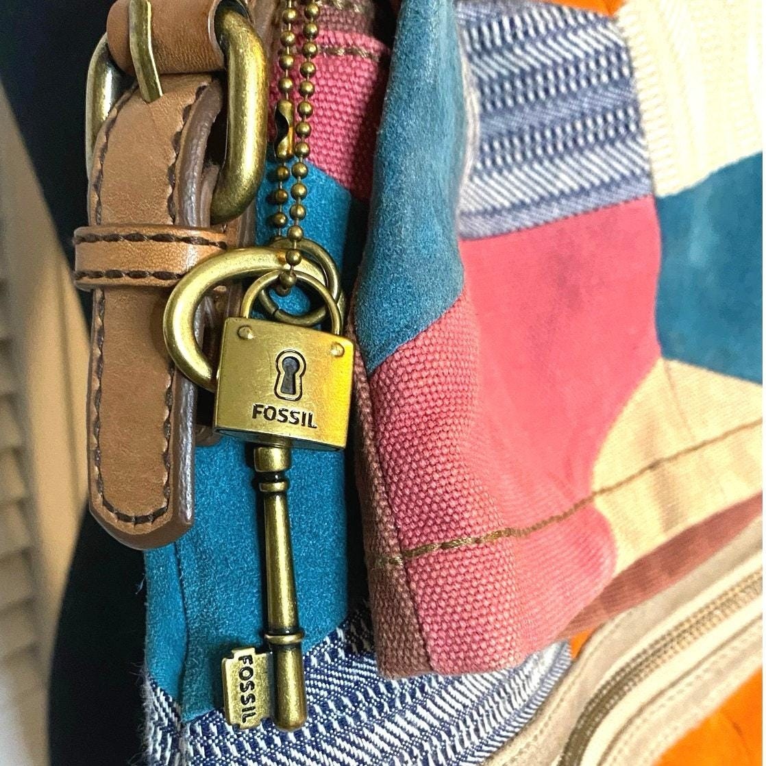 Fossil Patchwork Suede canvas Fold over messenger… - image 3