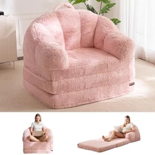  Folding Sofa Bed, 2 in 1 Convertible Sofa to Lounger Comfy Single Bean Pink