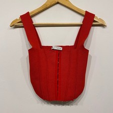Zara Red Knit Corset Top Square Neck Hook and Eye Front Crop Tank Small