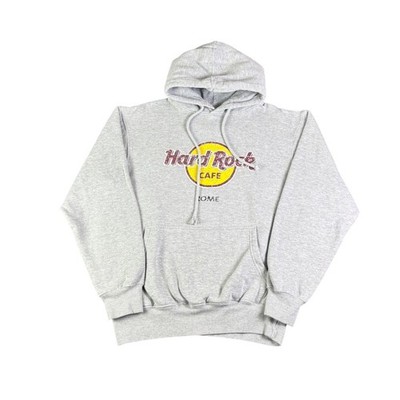 Hard Rock Cafe Rome Hoodie Mens Large Gray Graphic Pullover Sweatshirt Vintage