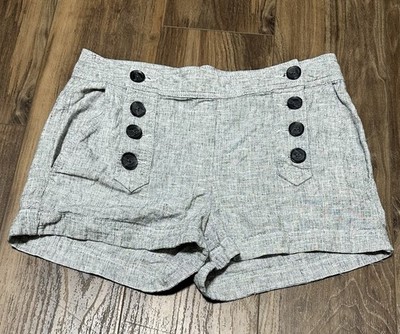 Express Women's Sailor Shorts Gray Linen Cotton Size 10 Button Pockets