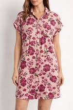 Floral Collared Shirt Dress Pink Button Accents Short Sleeve Size S