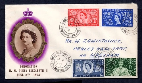 GB - 1953 QE2 Coronation Illustrated First Day Cover, Penley Hall Camp Postmarks